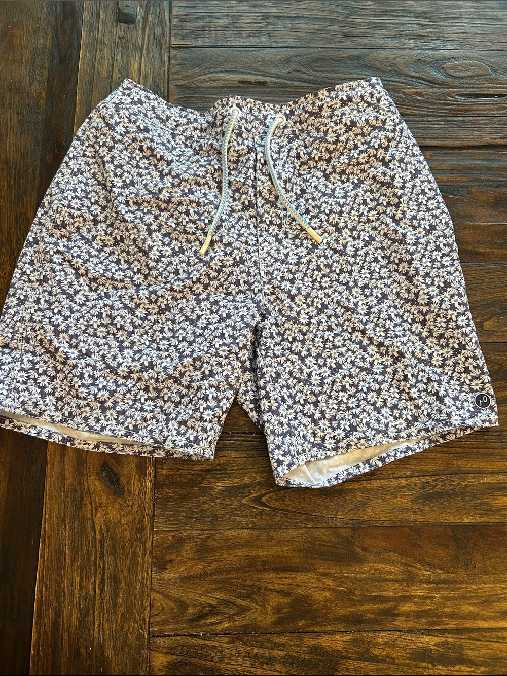 johnnie-O Navy and White Floral Swim Trunks